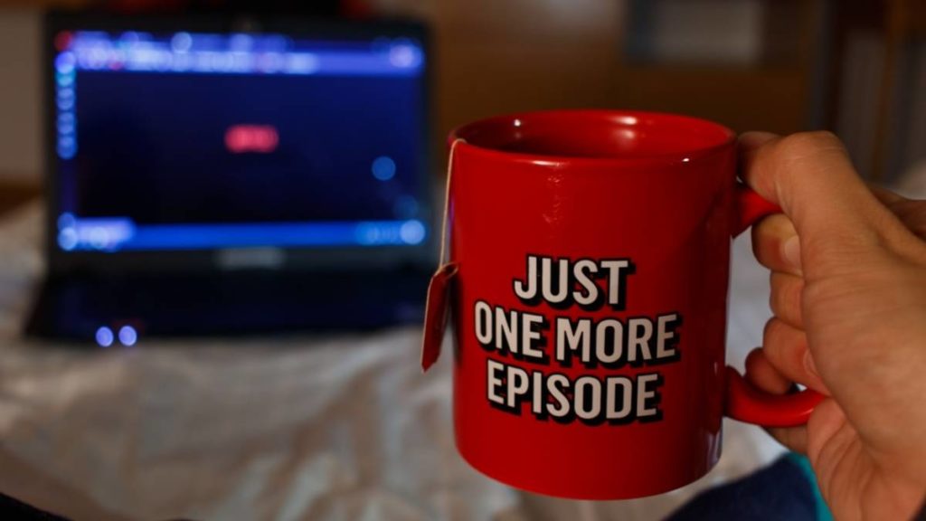 Binge watching netflix shows and coffee mug