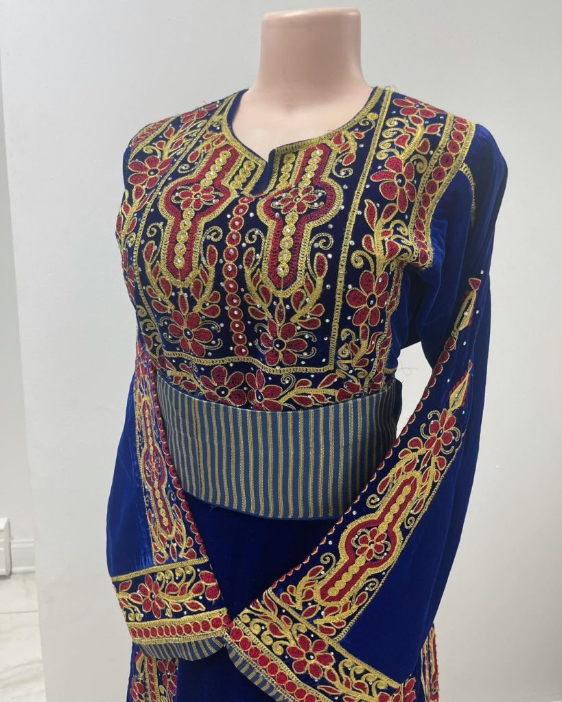 blue embroidery elegant palestinian thobe