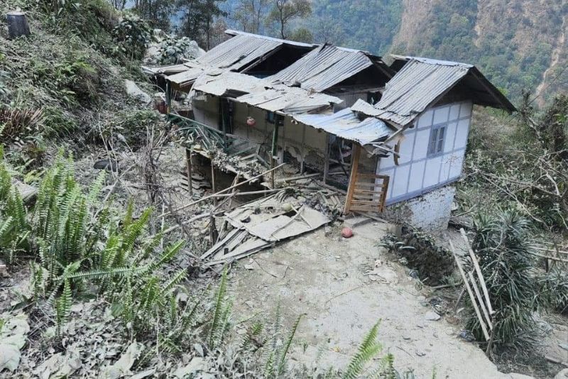 image showing damaged house due to landslide in east sikkim