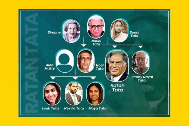 Image showing a visual representation of the Tata family tree and Neville's prominent family members and their respective business ventures, Neville Tata