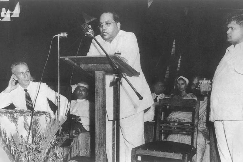 photograph of Dr. Babasaheb Ambedkar speaking at a public event, ambedkar jayanti