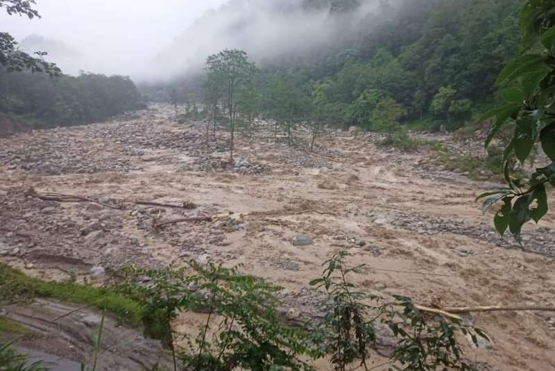 Torrential Rain in Gyalshing-Dentam Region, Road washed away by Kalaz River