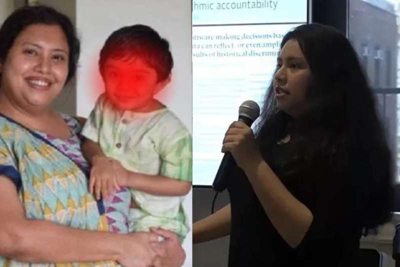 Image collage showing Suchana Seth, CEO of Mindful AI Lab, speaking at a technology event in Bengaluru, and her son Chinmaya Seth.