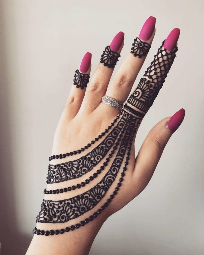 showcasing trendy black hand mehndi artistry