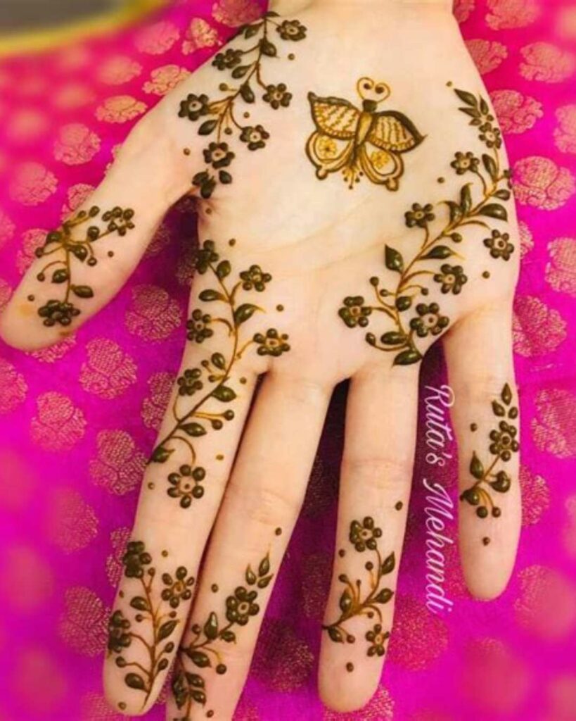 easy mehndi designs flower and butterfly